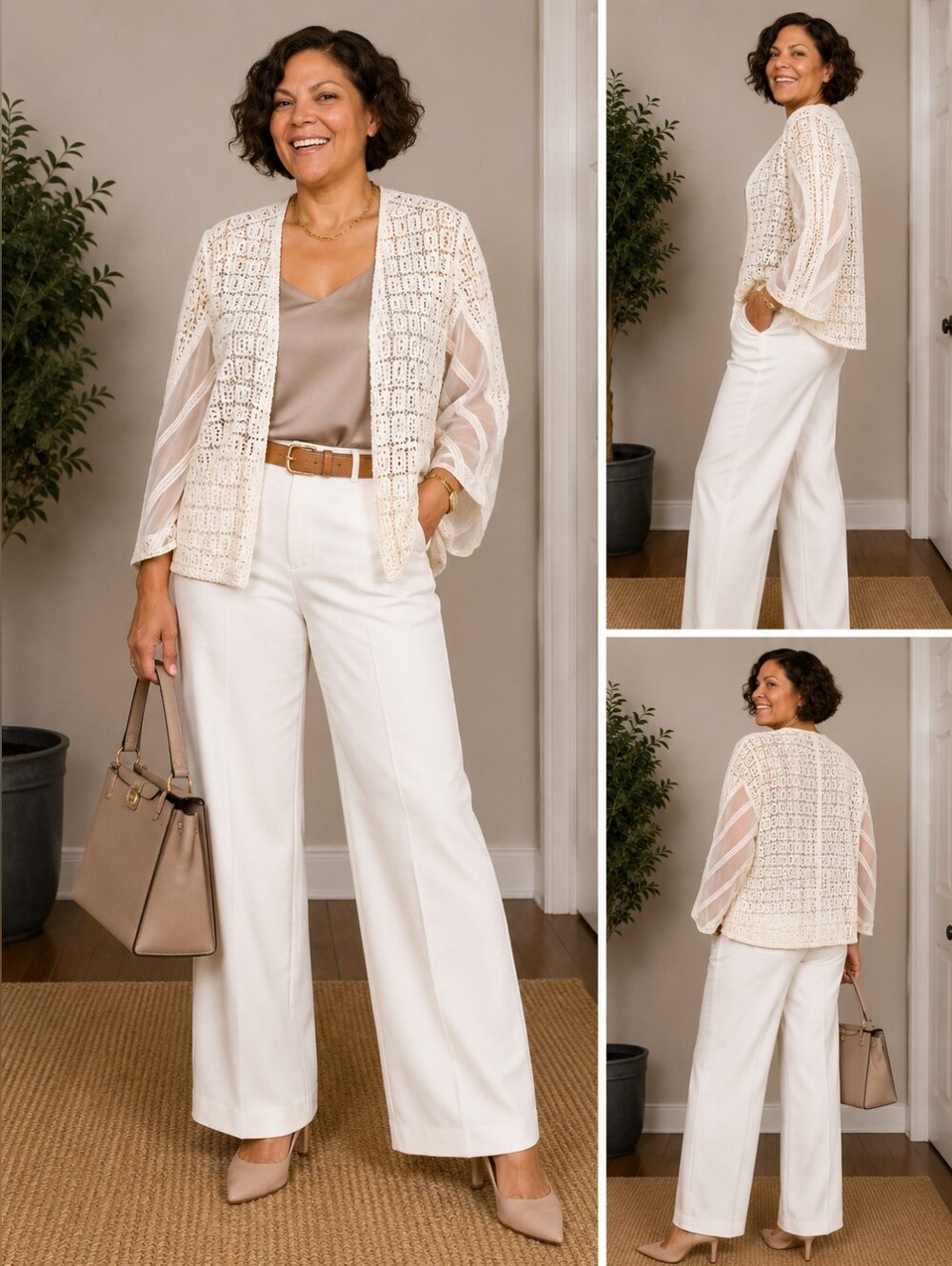 Chico's Black Label  Cream Lace Open-Front Jacket